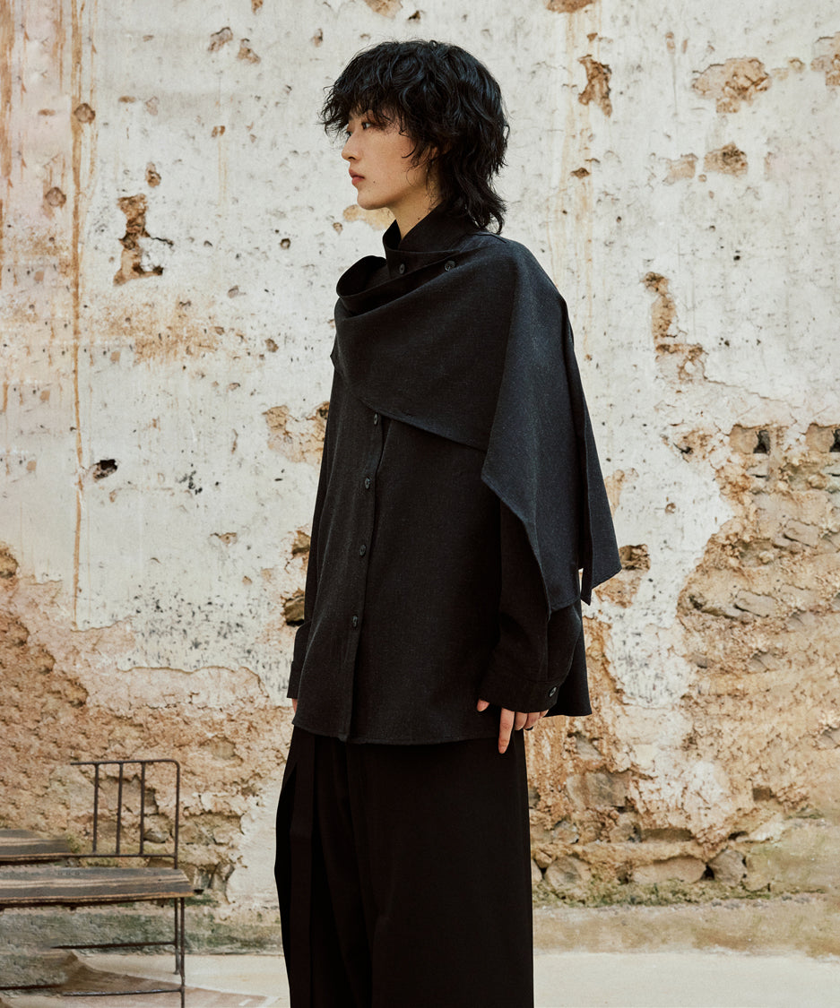 Cross Stand Collar Scarf Blouse