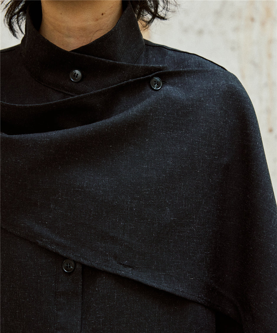 Cross Stand Collar Scarf Blouse