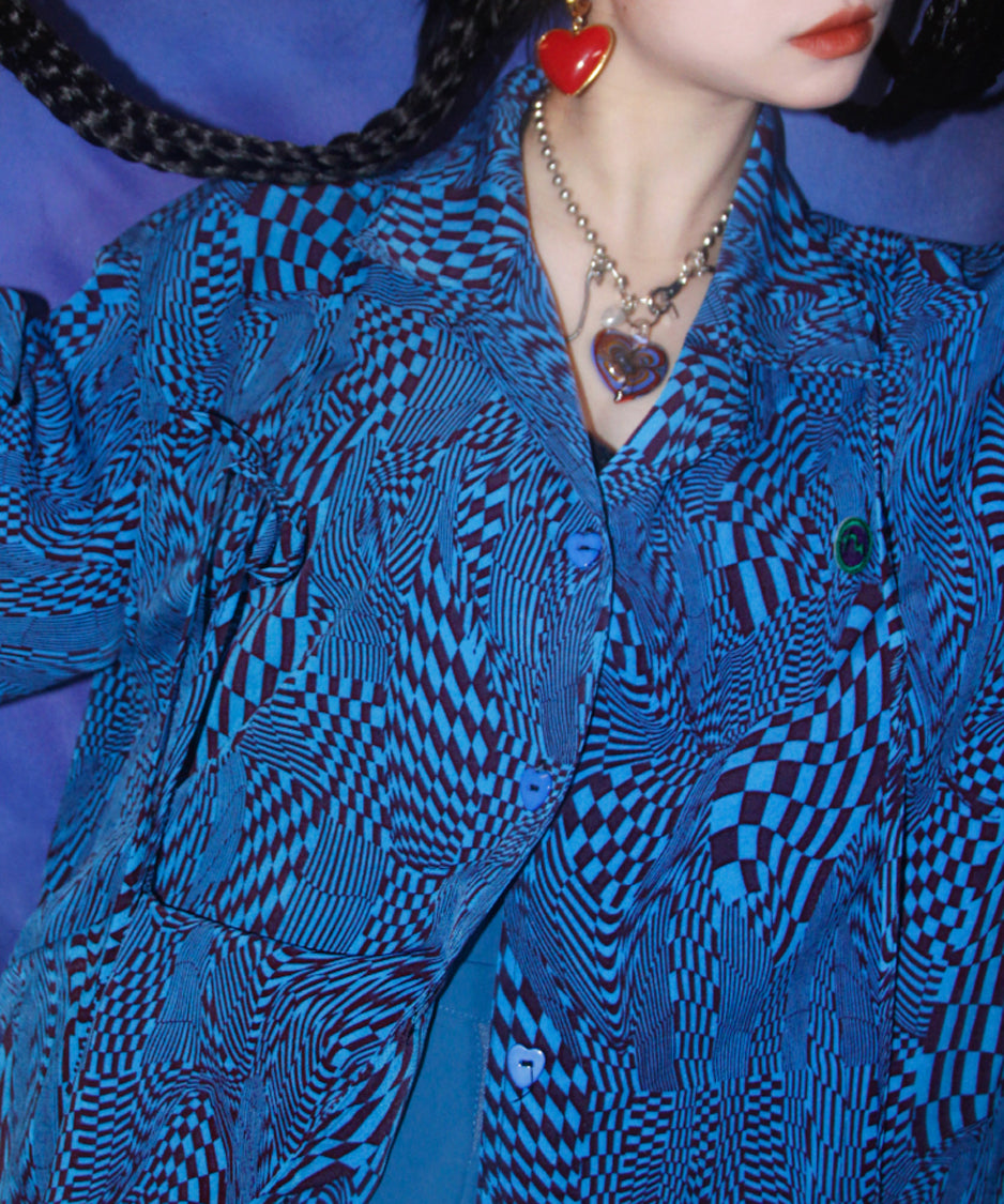 Checkerboard Drawstring Blouse