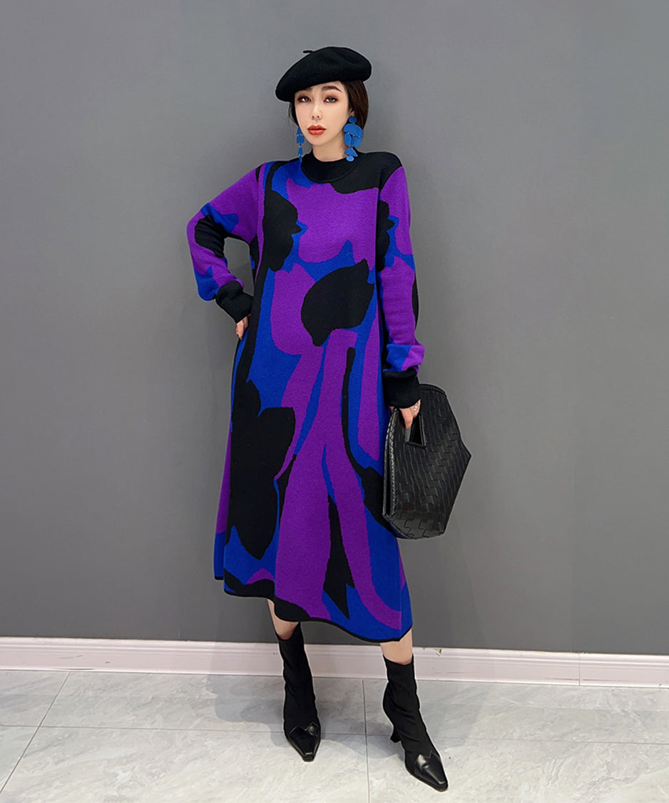 Blocking Collar Knit Dress