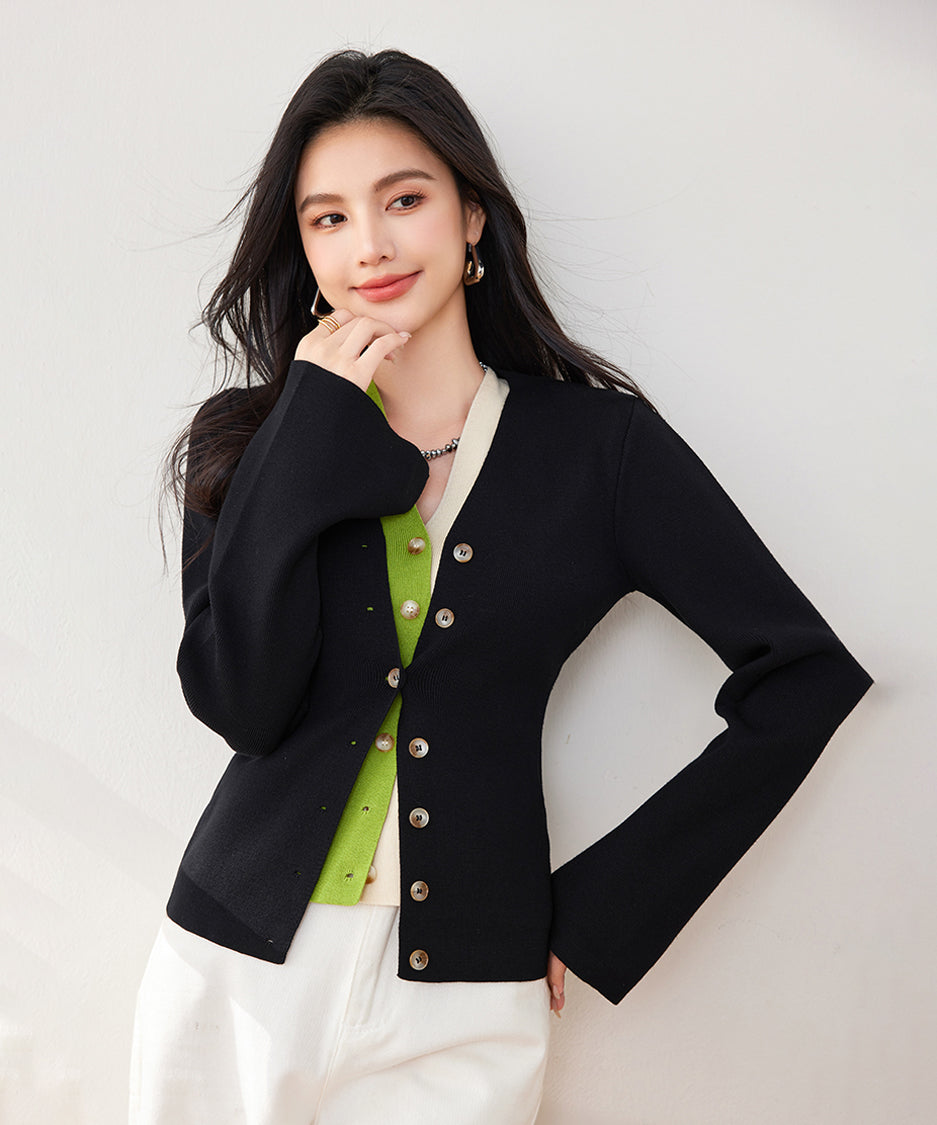 Contrast Double Cardigan