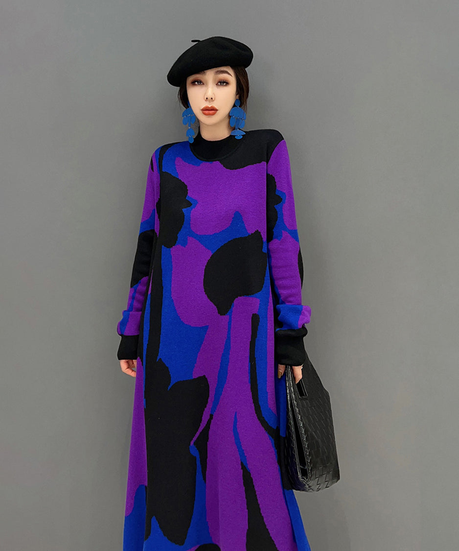 Blocking Collar Knit Dress