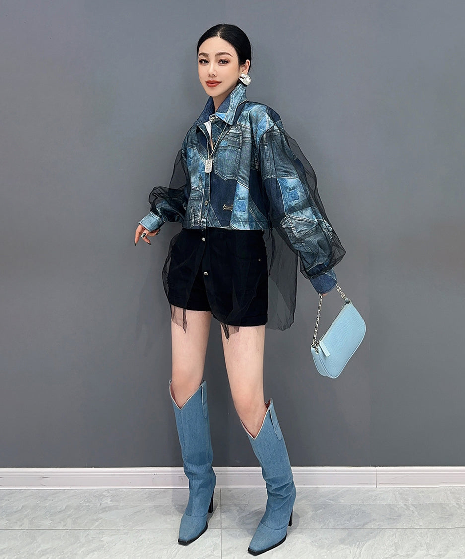 Printed denim blouse