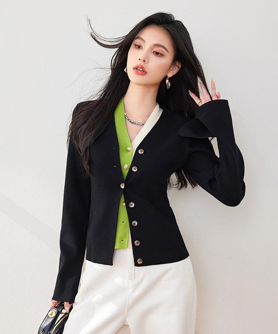 Contrast Double Cardigan