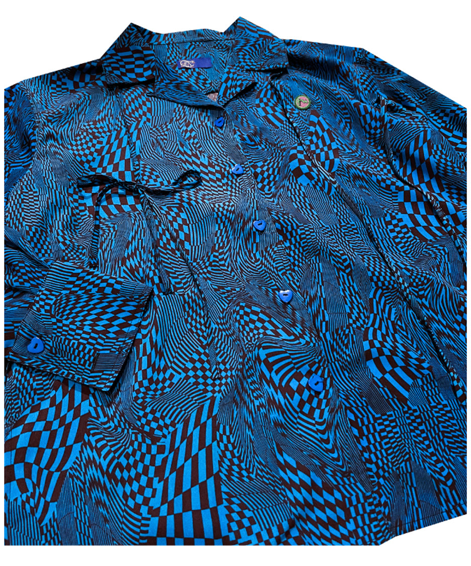Checkerboard Drawstring Blouse
