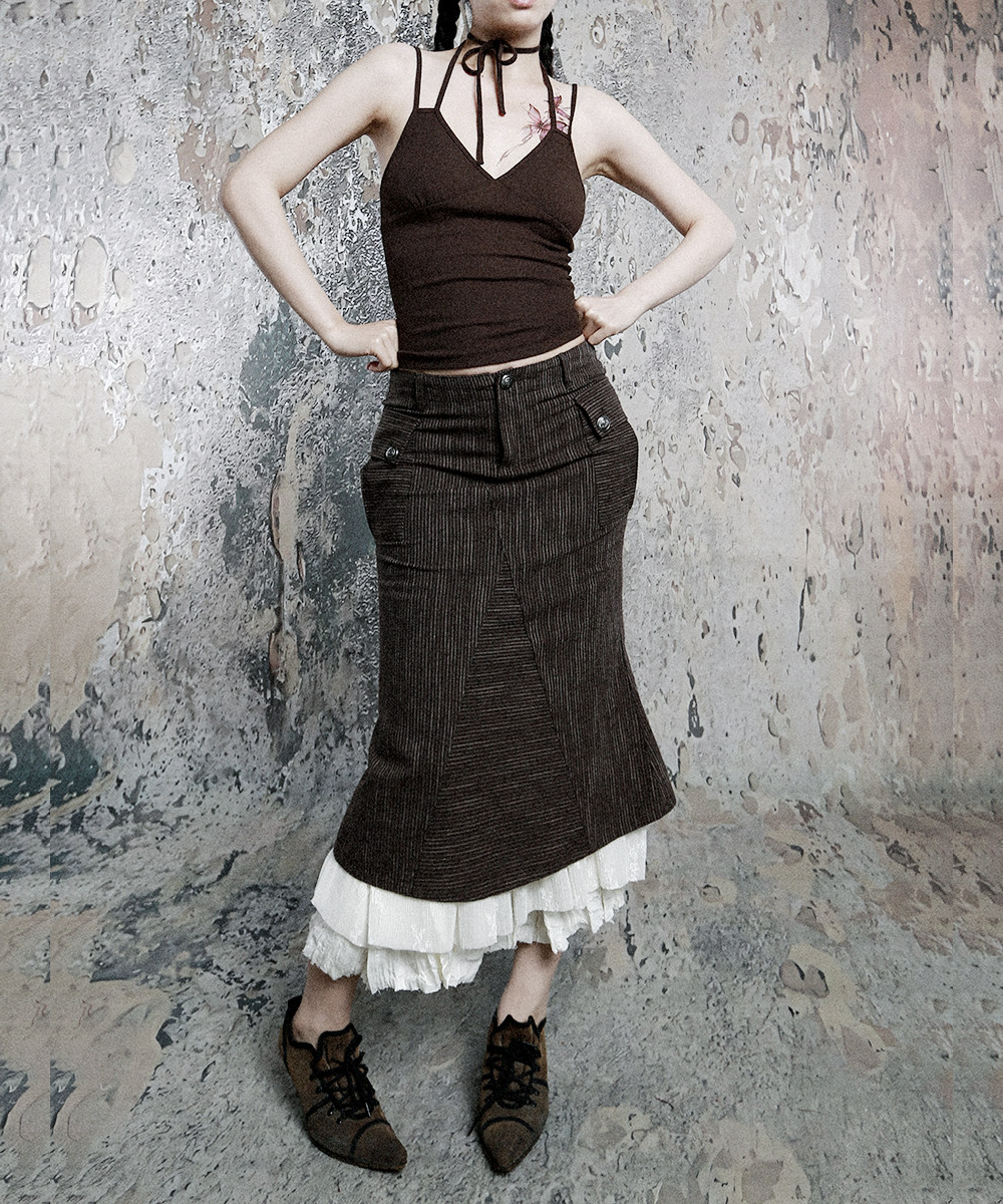 Pinstripe Lace Hem Skirt