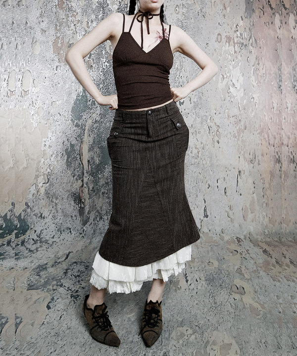Pinstripe Lace Hem Skirt