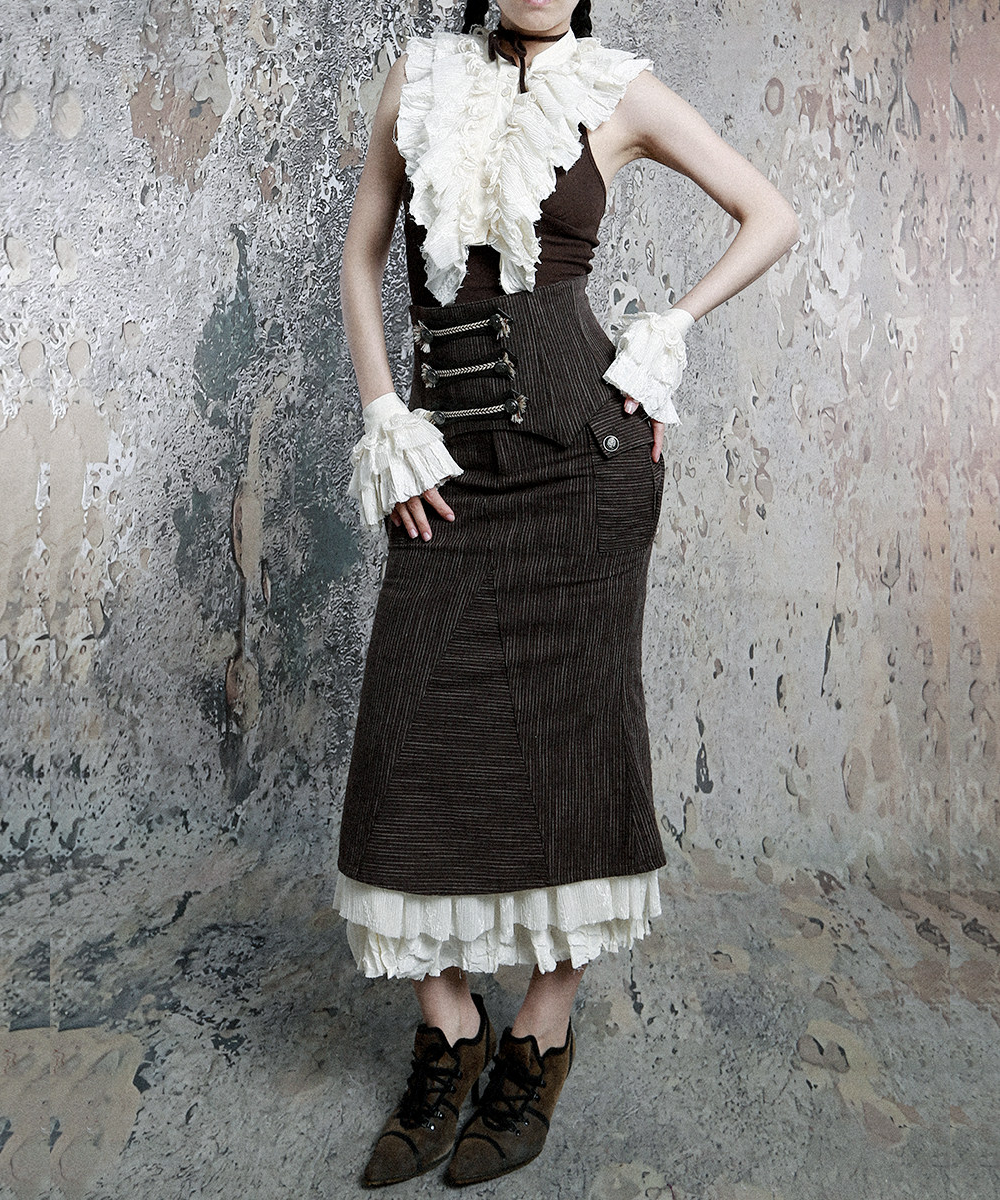 Pinstripe Lace Hem Skirt