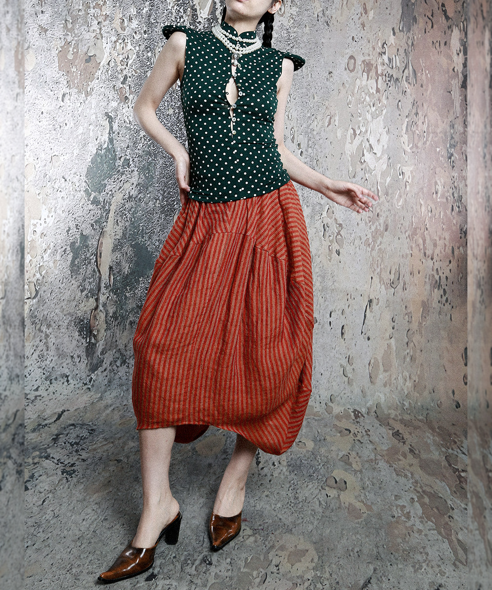 Red Stripe Balloon Skirt