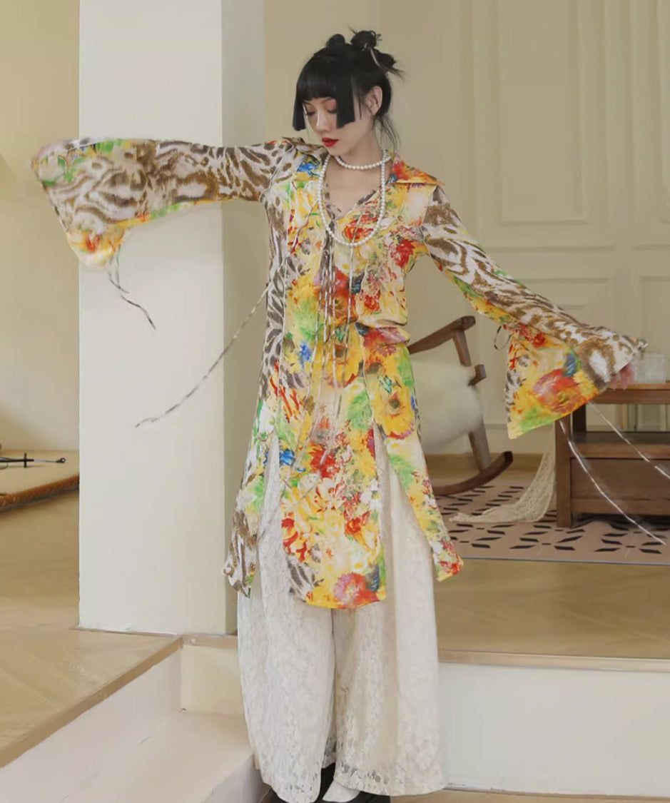 Floral Leopard Long Blouse