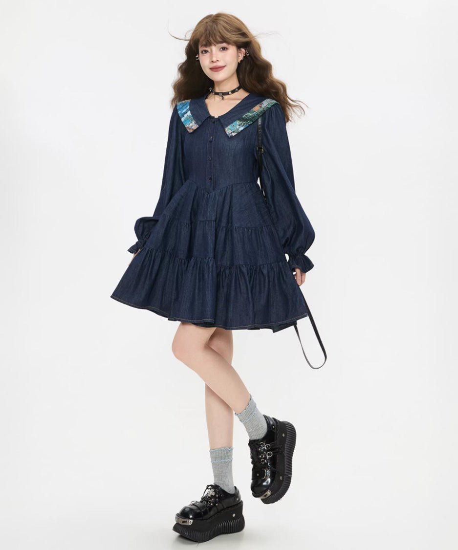 Stripe Sailor Bow Tiered Dress