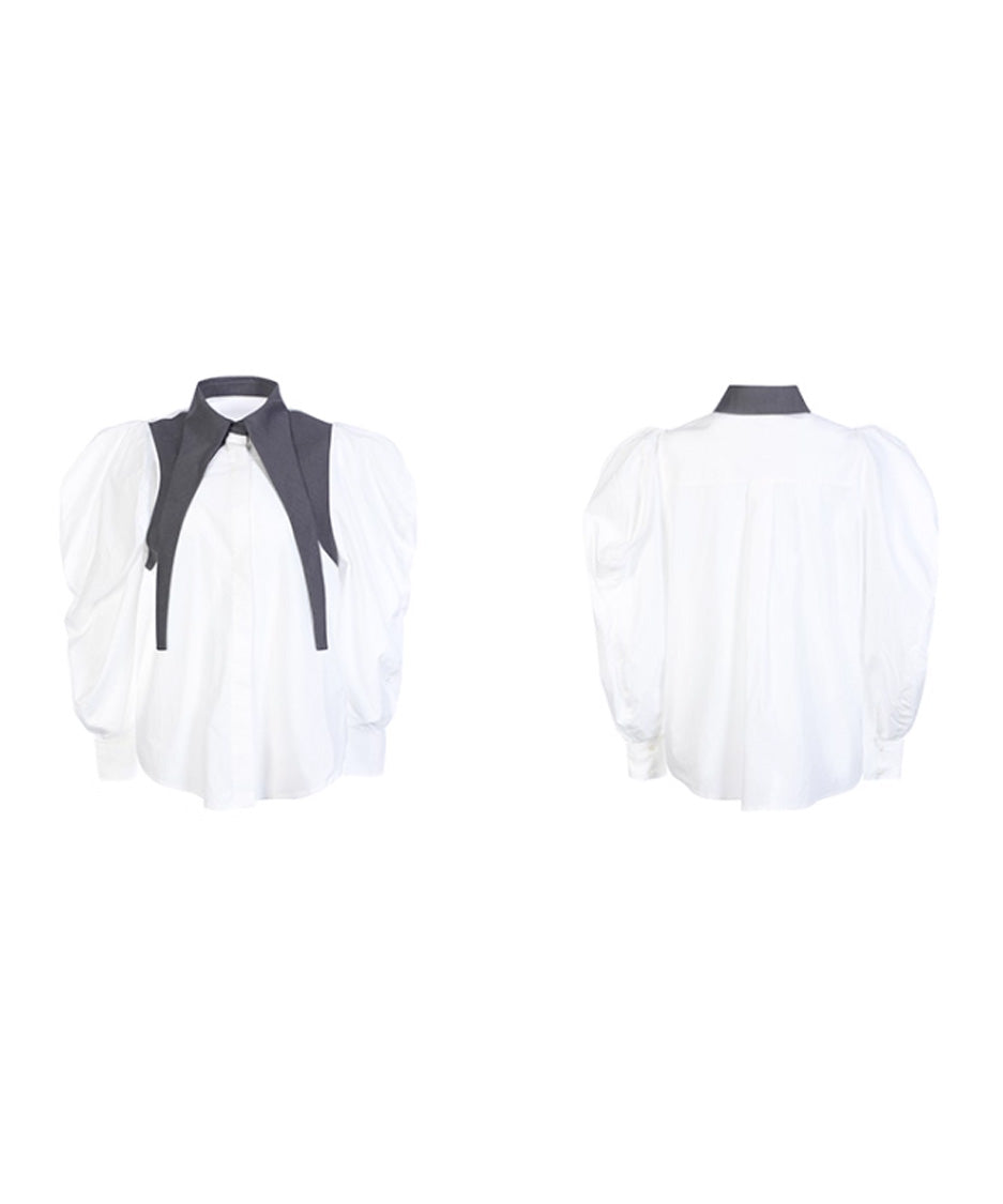 Layered Collar Puff Sleeve Blouse
