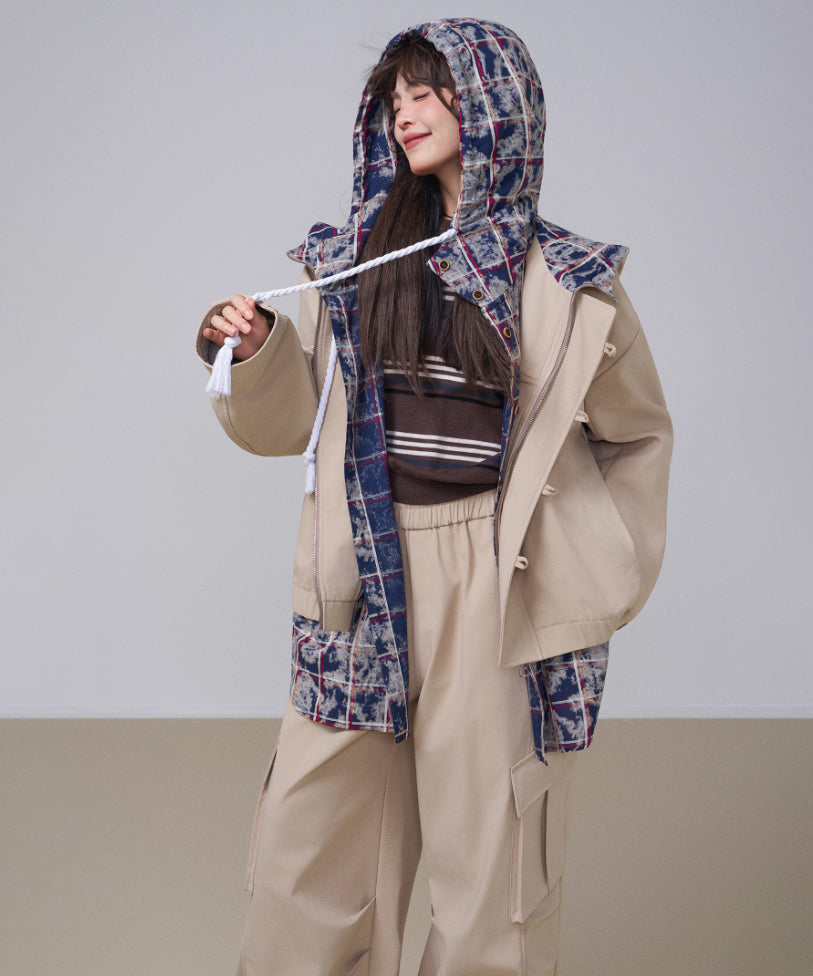 Washed Check Hooded Jacket