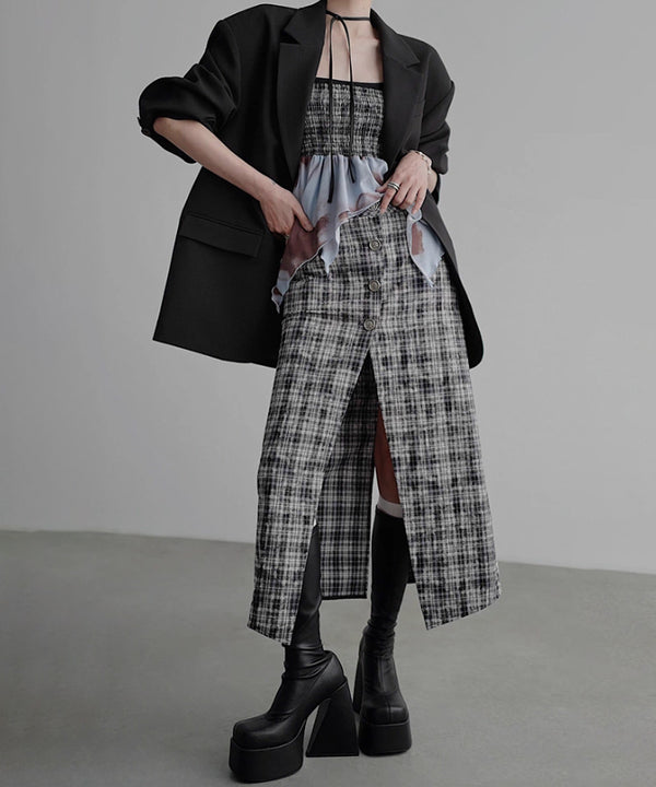 Vintage Check Slit Skirt