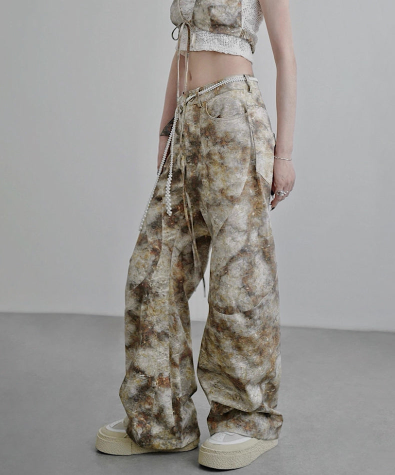 Marbled Wide Cargo Pants