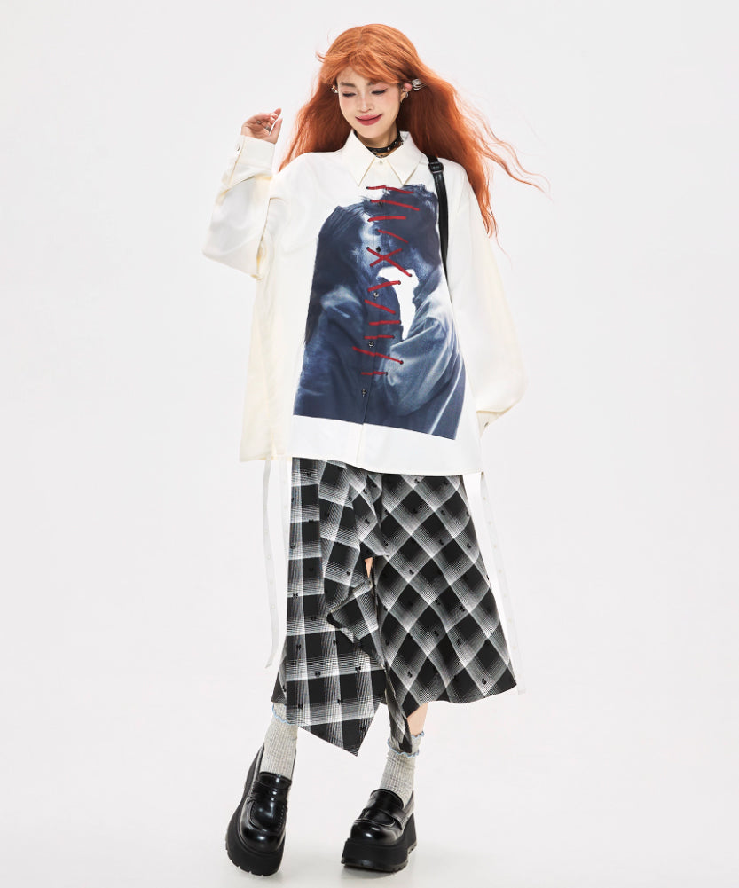 Laced Portrait Print Shirt