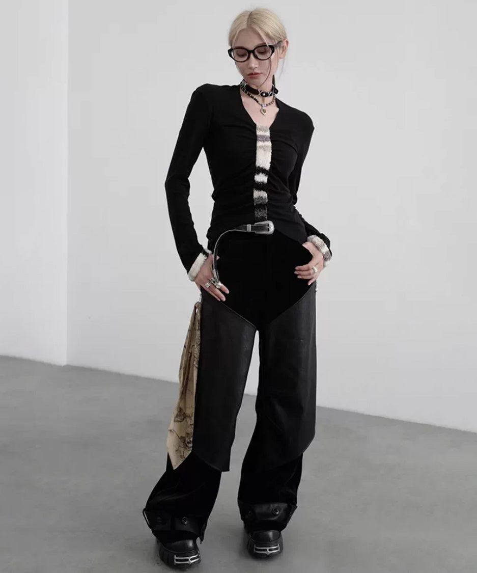 Fur Trim Gather Line Top