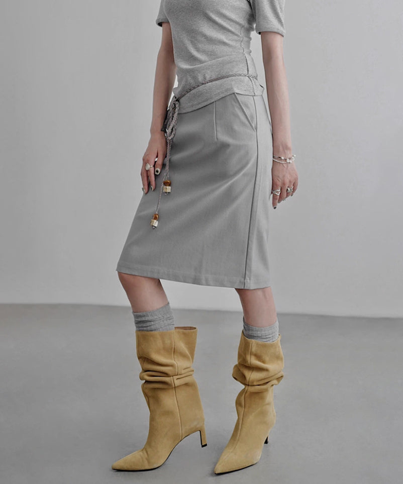 Braided Belt Straight Skirt