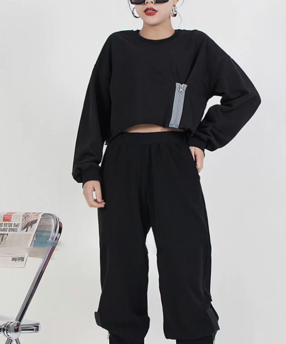 Zip Detail Cropped Sweatshirt