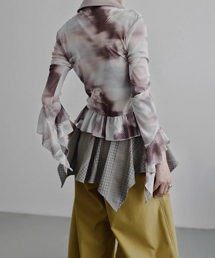 Sheer Flared Hem Shirt