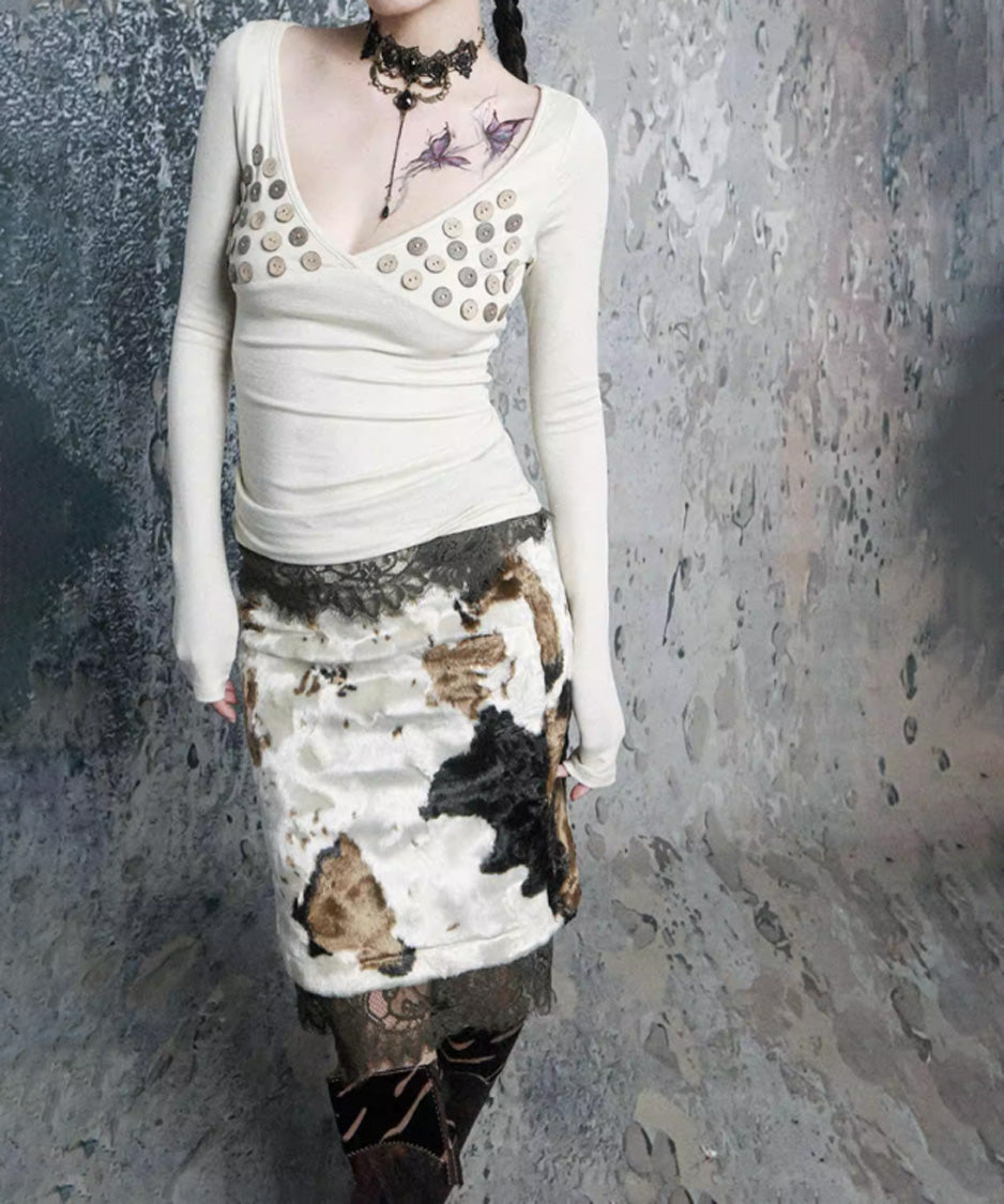 Button Accent Wrap Neck Top