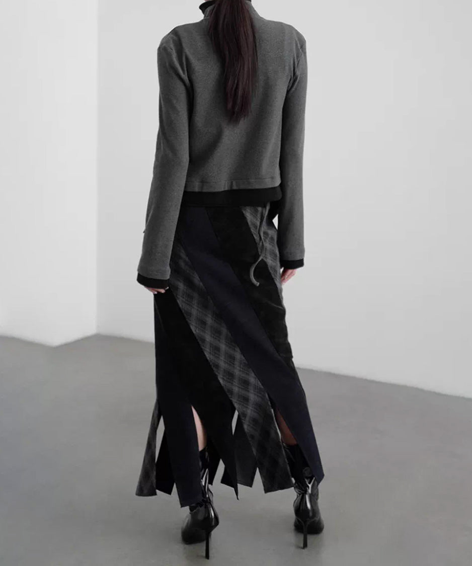 Diagonal Panel Layered Long Skirt