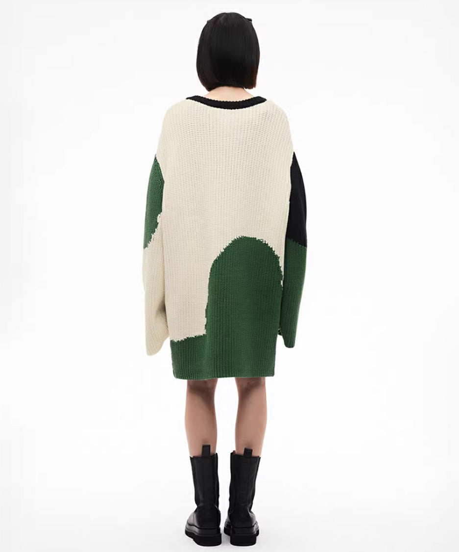 Abstract Pattern Oversized Knit Sweater