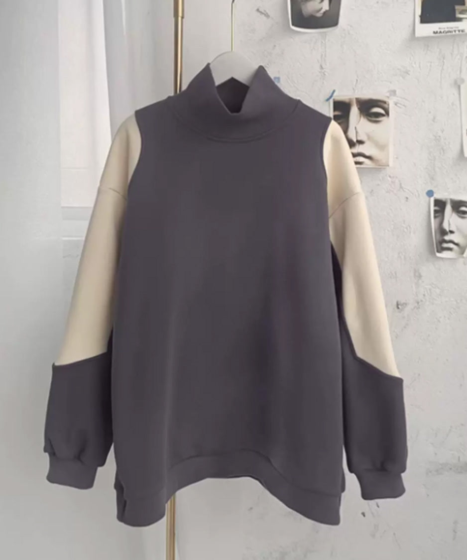 Panel Sleeve High Neck Sweatshirt