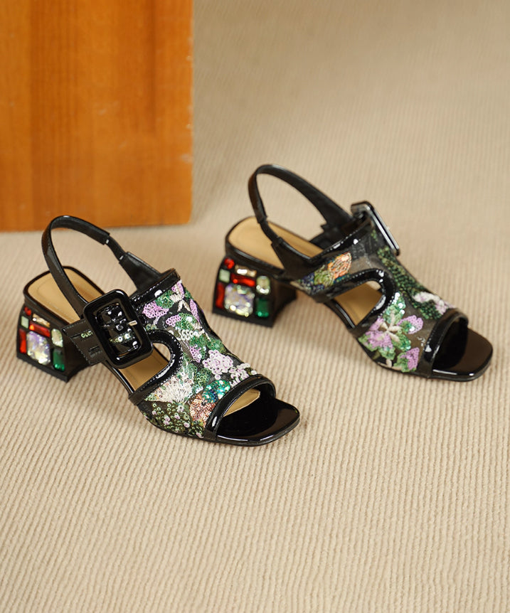 Gem Buckle Mesh Sequin Sandals