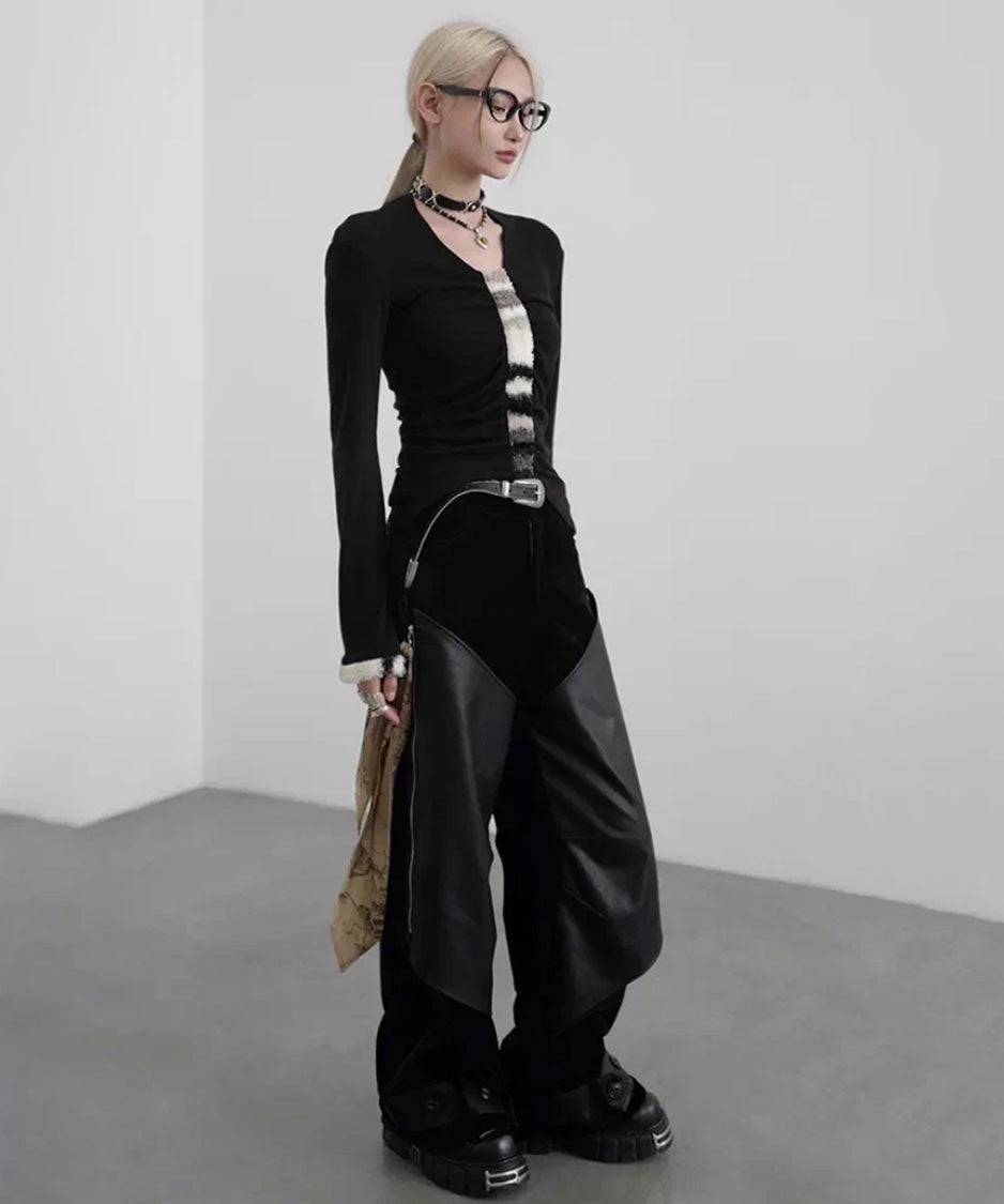 Fur Trim Gather Line Top
