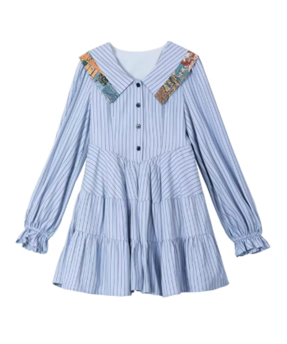 Stripe Sailor Bow Tiered Dress