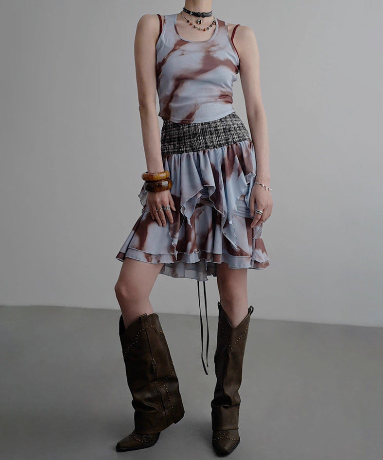 Smocked Draped Hem Halter Top