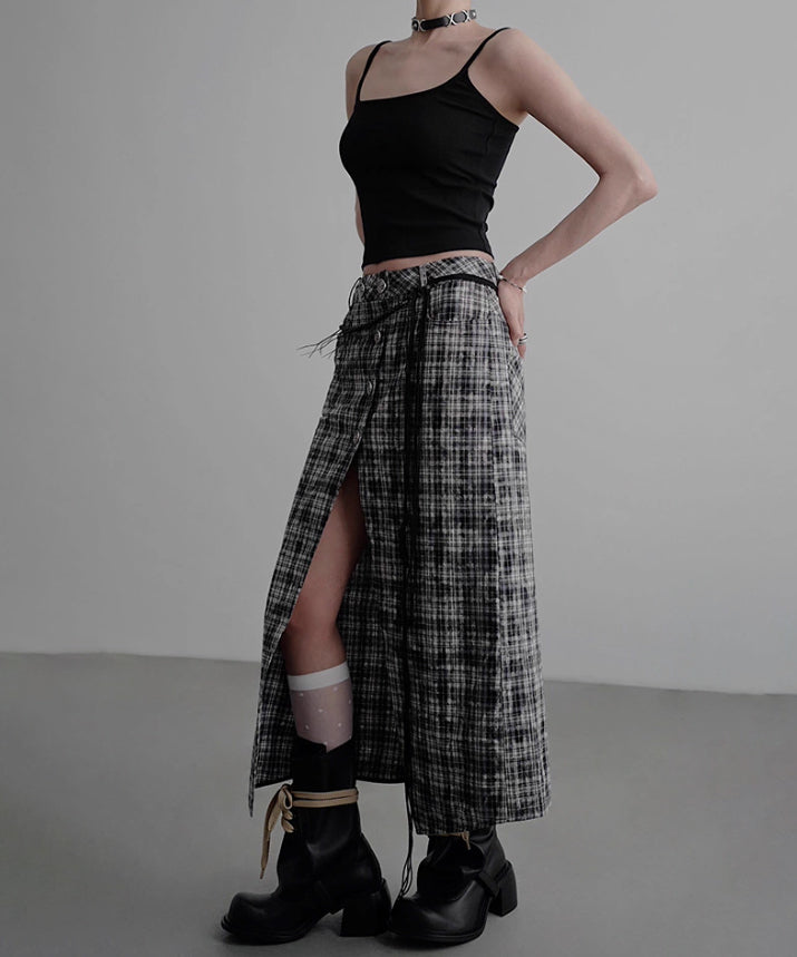 Vintage Check Slit Skirt