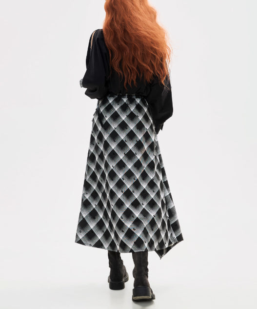Check Draped Layer Skirt