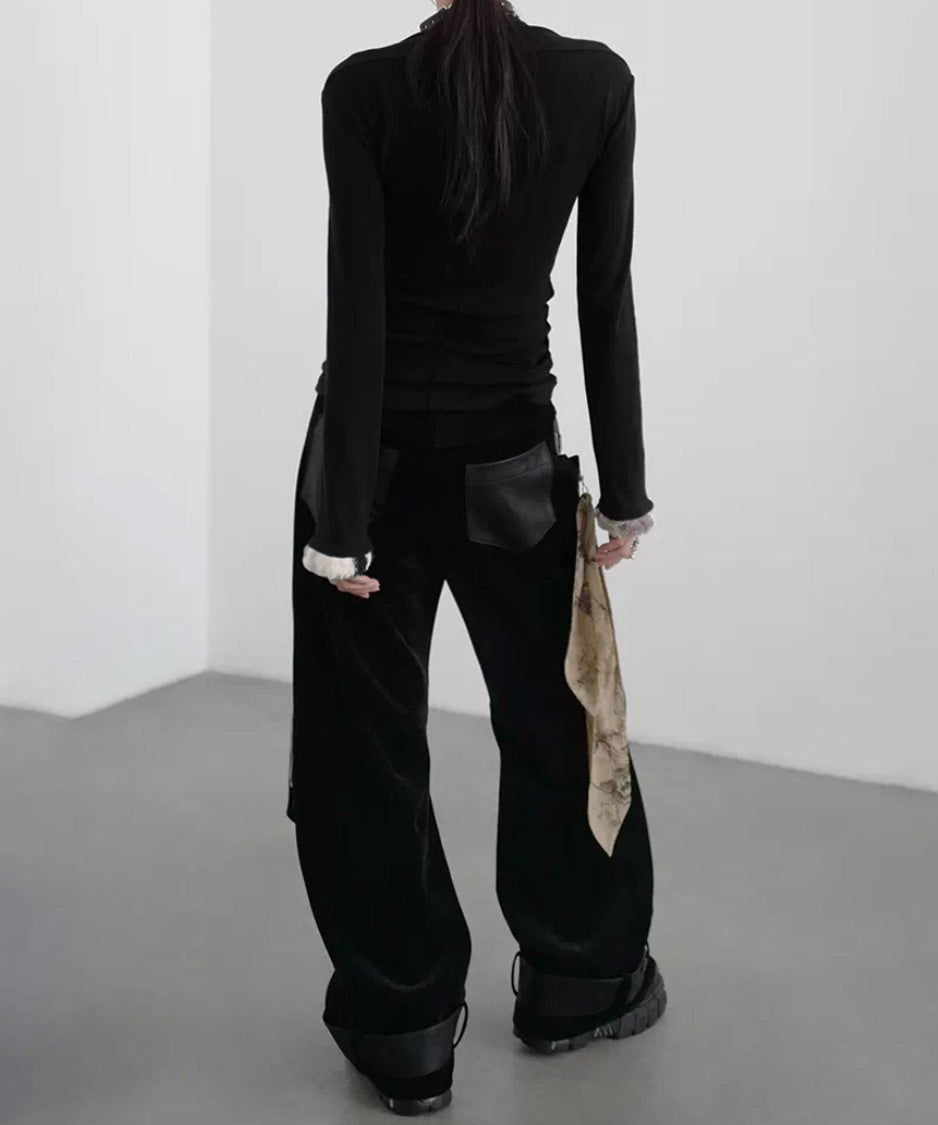 Fur Trim Gather Line Top