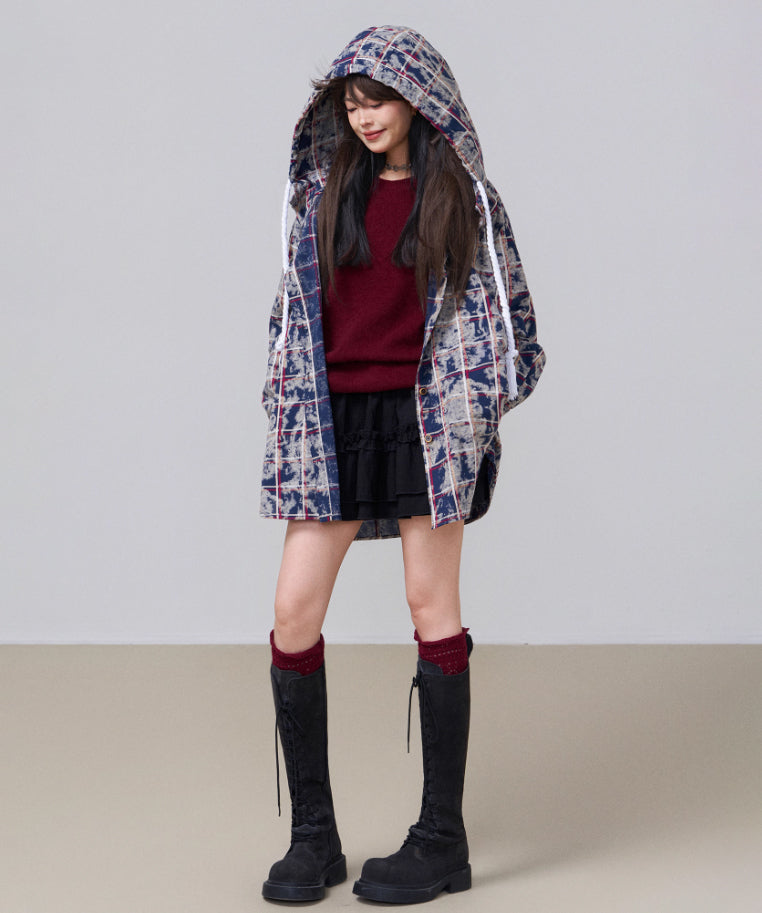Washed Check Hooded Jacket