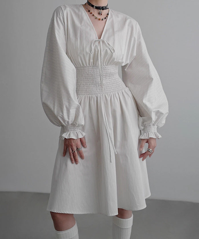 Pinstripe Puff Sleeve Dress
