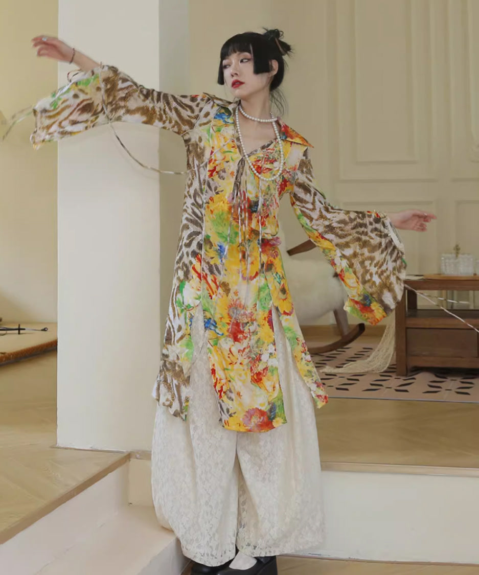 Floral Leopard Long Blouse