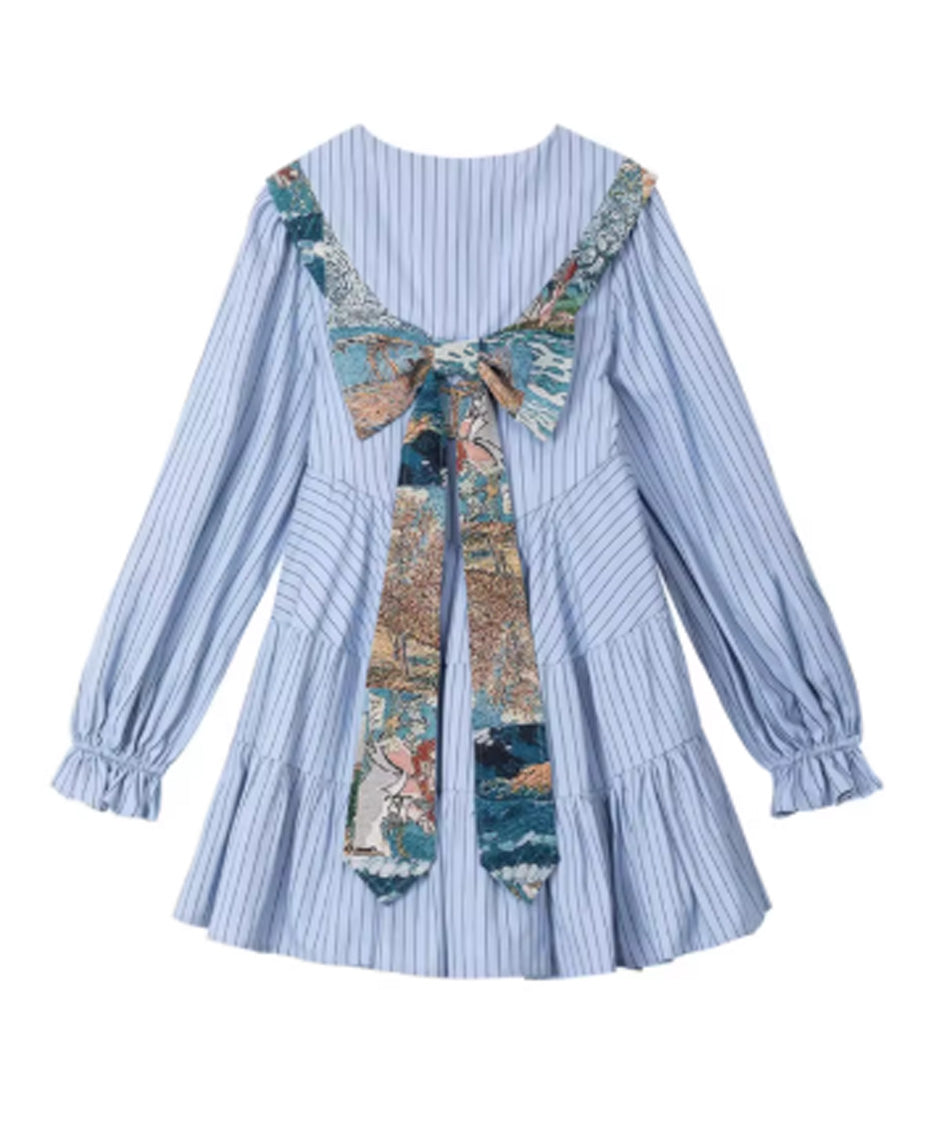 Stripe Sailor Bow Tiered Dress