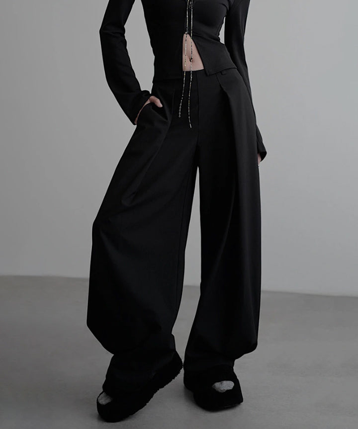 Side High Waist Tuck Pants