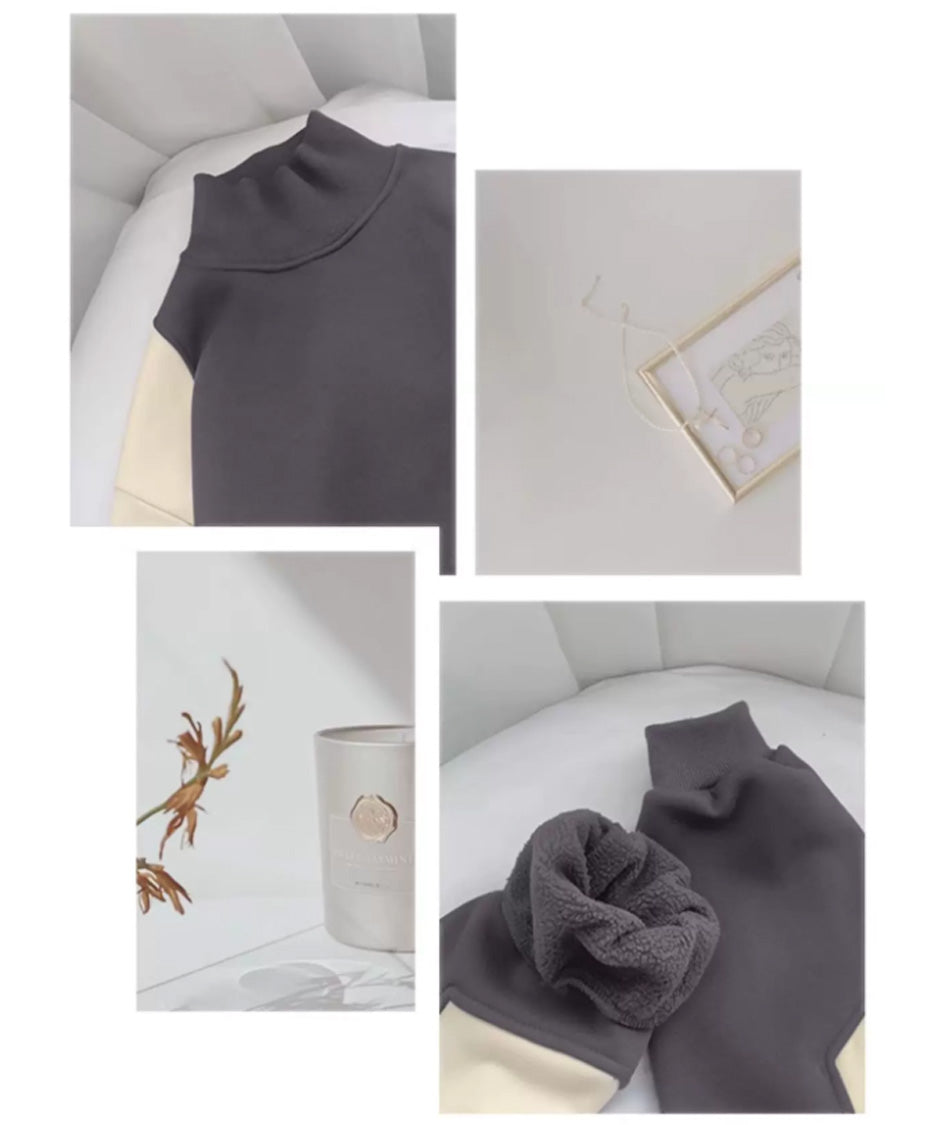 Panel Sleeve High Neck Sweatshirt