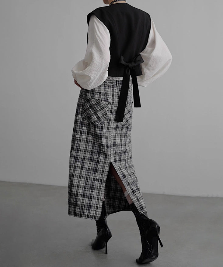 Vintage Check Slit Skirt