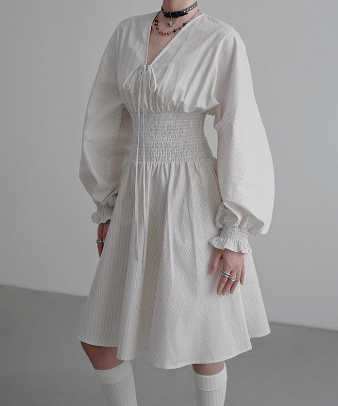 Pinstripe Puff Sleeve Dress