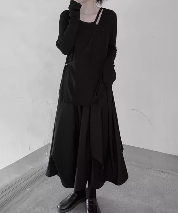 Layered Draped Midi Skirt