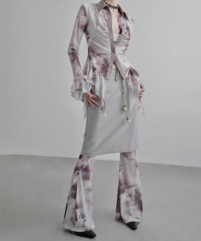 Sheer Flared Hem Shirt