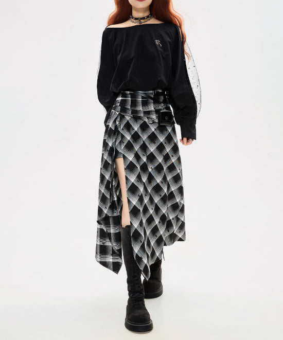 Check Draped Layer Skirt