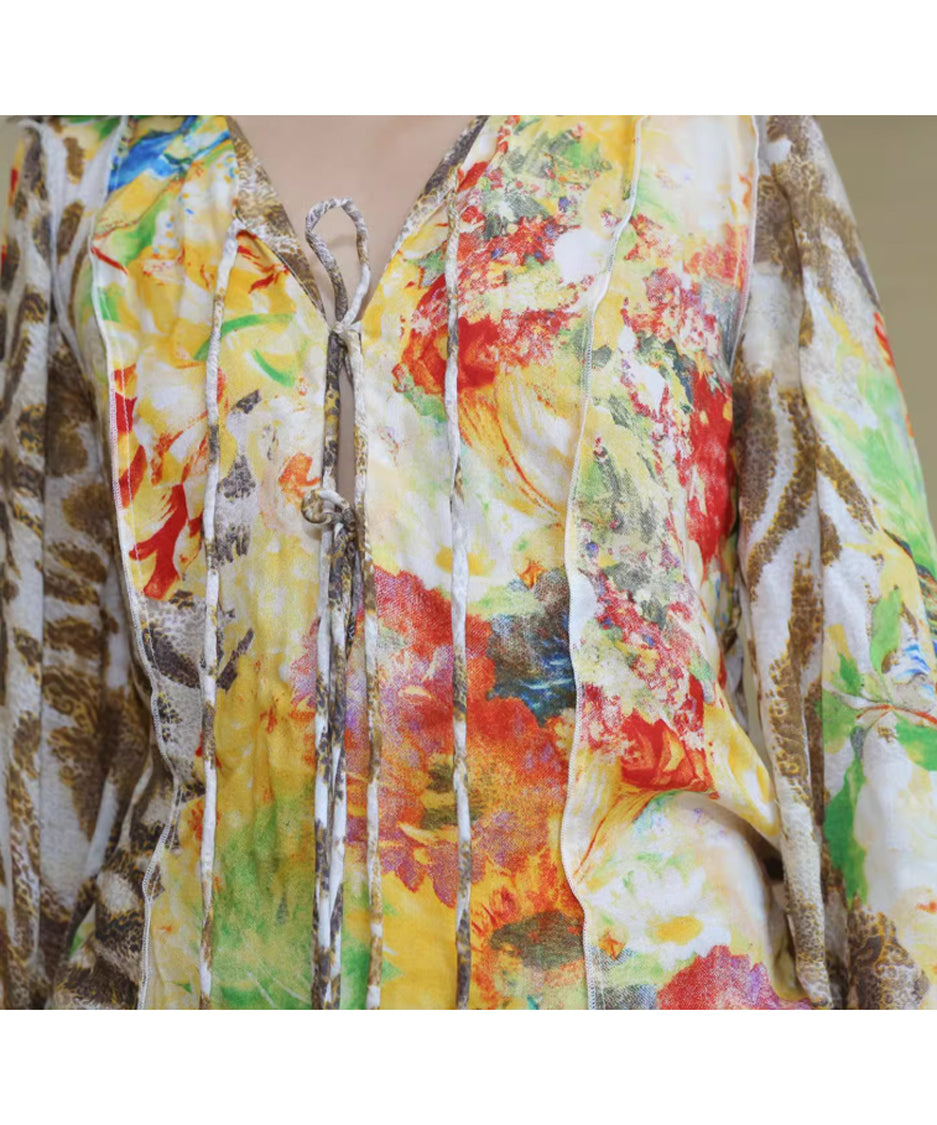 Floral Leopard Long Blouse
