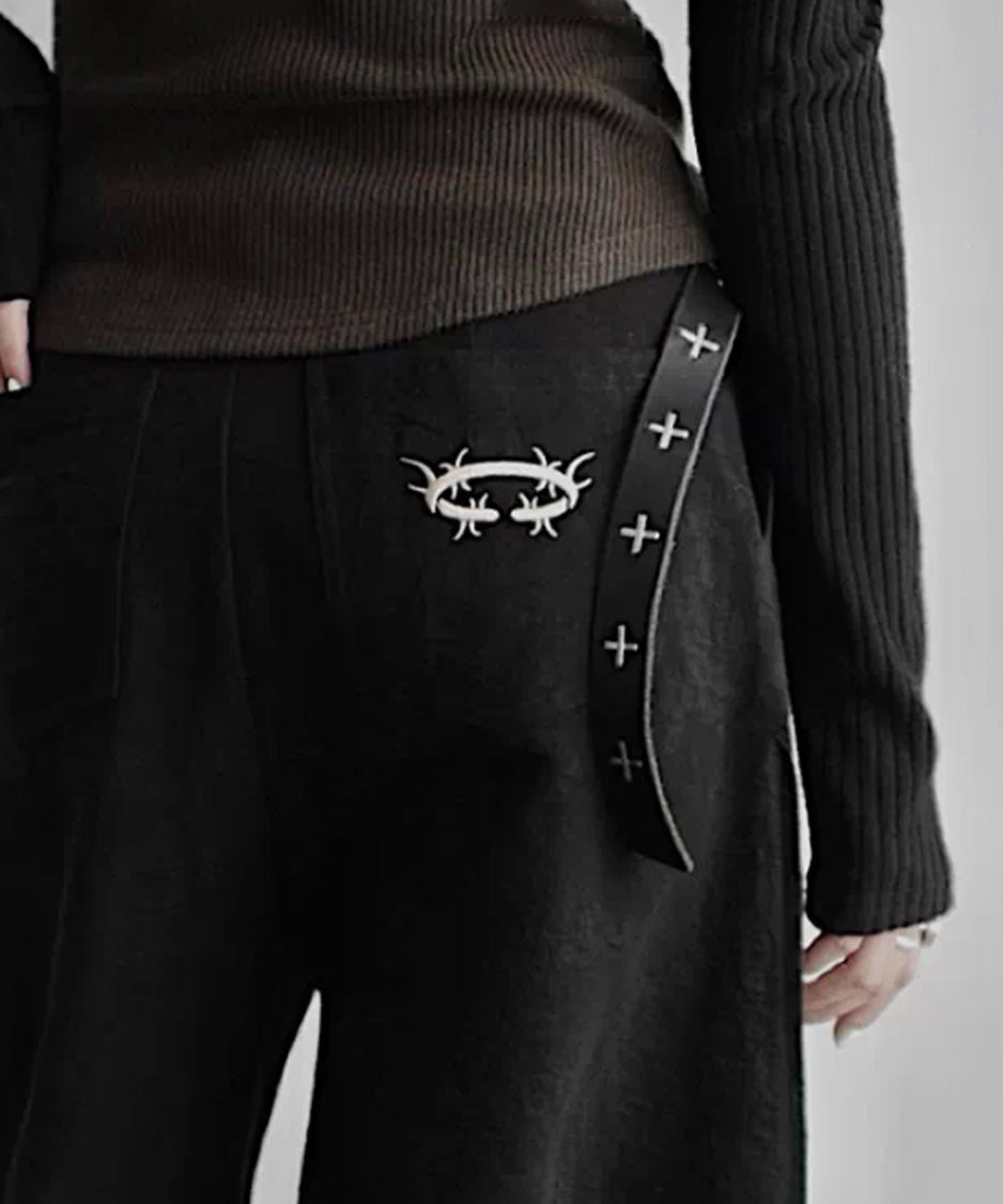Thorn Embroidery Volume Wide Pants
