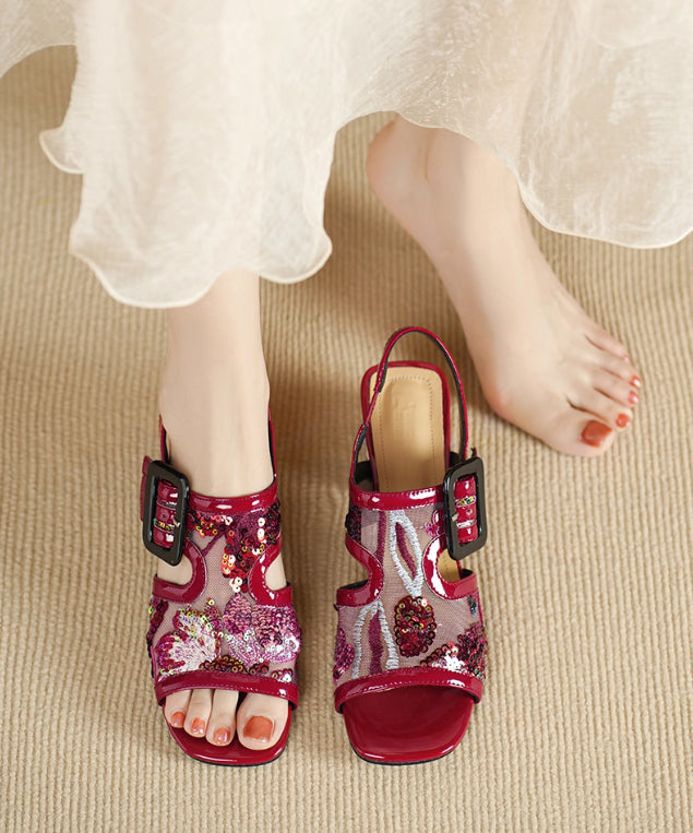 Gem Buckle Mesh Sequin Sandals