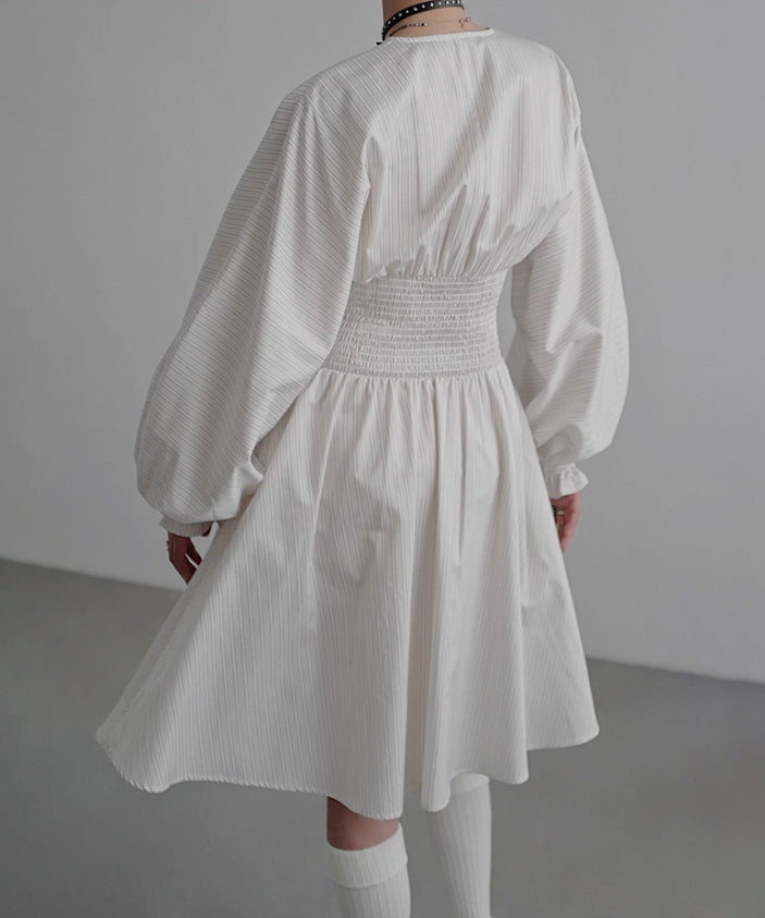 Pinstripe Puff Sleeve Dress